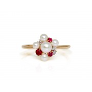14KY PEARL CLUSTER RING W/ PR & DIA