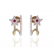 14KY HALF HOOP STARRY EARRINGS W/ PKRU & DIA