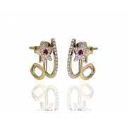 14KY HALF HOOP STARRY EARRINGS W/ PKRU & DIA