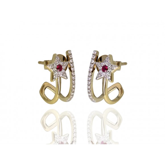 14KY HALF HOOP STARRY EARRINGS W/ PKRU & DIA