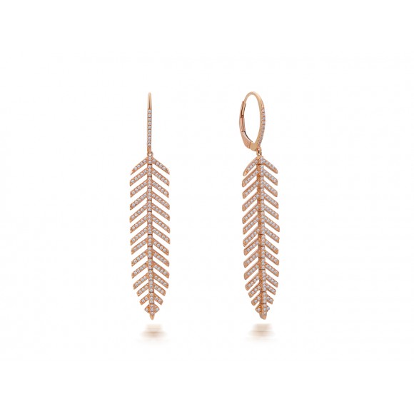 14KR FEATHERY DANGLE EARRINGS W/ DIA