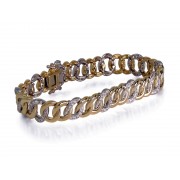 14 Karat Yellow Gold unisex cuban bracelet with white Diamonds