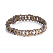 14 Karat Yellow Gold unisex cuban bracelet with white Diamonds