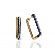 14KY RECTANGLE HOOP EARRINGS W/ EM & SA & DIA