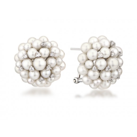 14KW CLUSTER DOME PEARL EARRINGS W/ DIA