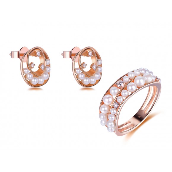 14KR ROUND LAYER PEARL SET W/ DIA