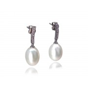 14KW DROP EARRINGS W/ PEARL & DIA