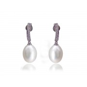 14KW DROP EARRINGS W/ PEARL & DIA